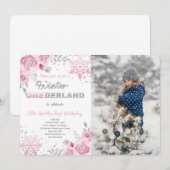 Winter Wonderland Eerste Verjaardag Foto Uitnodigi Kaart (Voorkant / Achterkant)