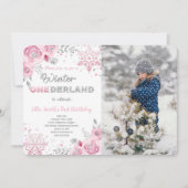 Winter Wonderland Eerste Verjaardag Foto Uitnodigi Kaart (Voorkant)