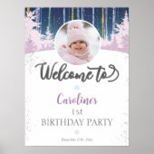 Winter Wonderland Eerste Verjaardag Welkom Foto Poster (Voorkant)