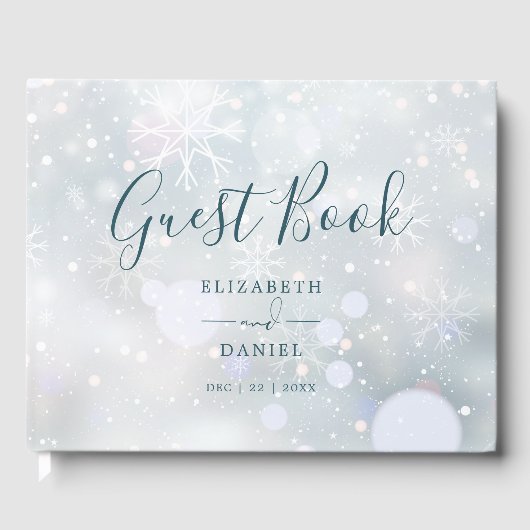 Winter Wonderland Elegant Script Sneeuwbruiloft Gastenboek (Voorkant)