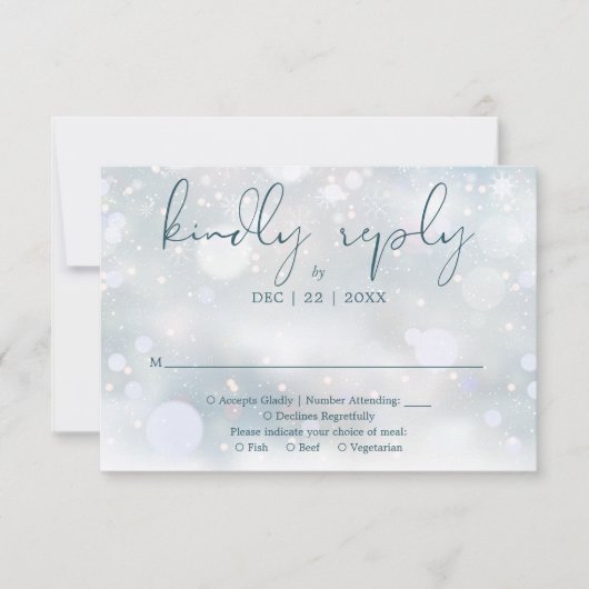 Winter Wonderland Elegant Script Sneeuwbruiloft RSVP Kaartje (Voorkant)