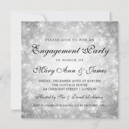 Winter Wonderland Elegant Verlovingsfeest Zilver Kaart (Voorkant)
