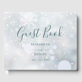 Winter Wonderland Elegante Script Sneeuw Bruiloft Gastenboek (Voorkant)