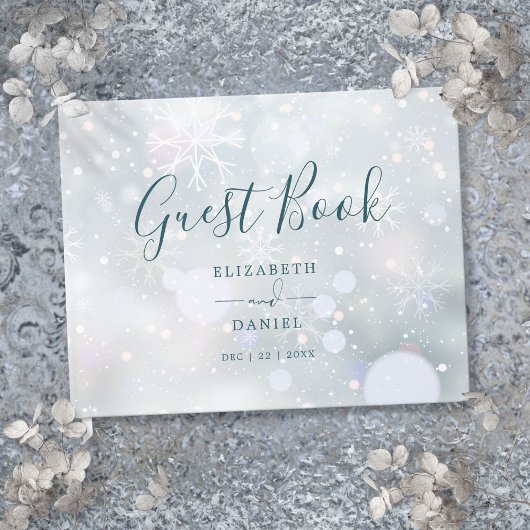 Winter Wonderland Elegante Script Sneeuw Bruiloft Gastenboek