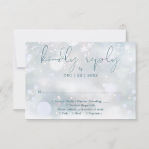 Winter Wonderland Elegante Script Sneeuw Bruiloft RSVP Kaartje