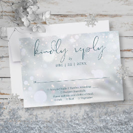 Winter Wonderland Elegante Script Sneeuw Bruiloft RSVP Kaartje