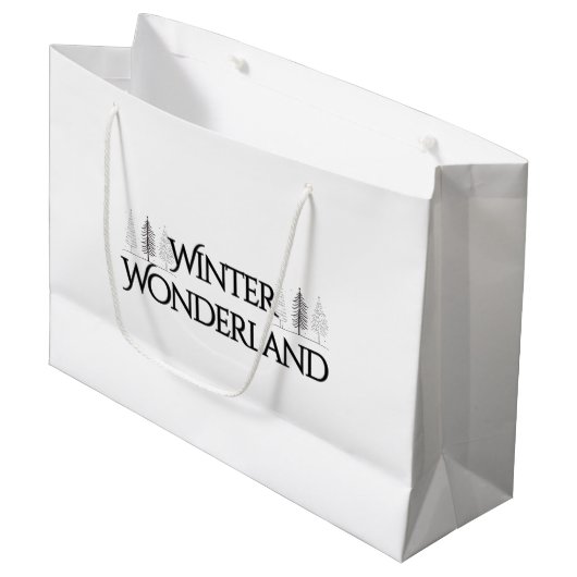 Winter Wonderland - Elegante tekst en pijnbomen Groot Cadeauzakje (Voorkant Gekanteld)