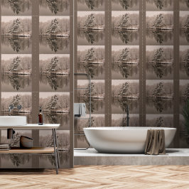 Winter Wonderland Evergreen Trees Lake Brown Sepia Behang