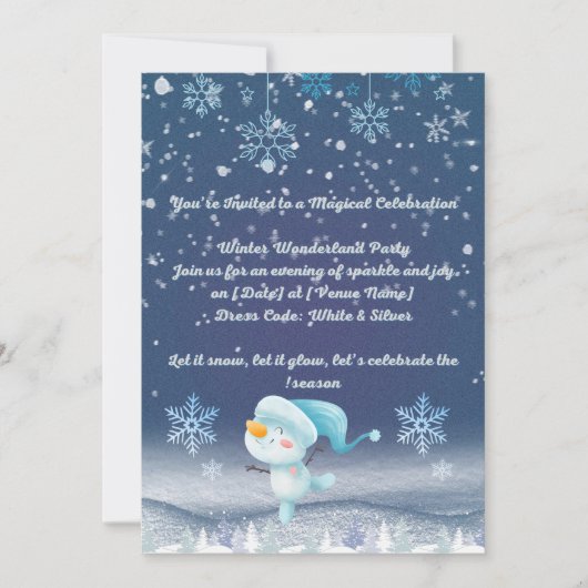 Winter Wonderland Feest Uitnodiging | Zilver Sneeu (Voorkant)