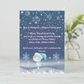Winter Wonderland Feest Uitnodiging | Zilver Sneeu (Staand voorkant)