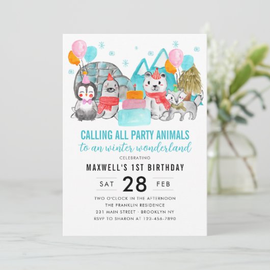 Winter Wonderland Feest voor Dieren Birthday Kaart (Staand voorkant)