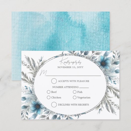 Winter Wonderland Floral RSVP Kaartje (Voorkant / Achterkant)