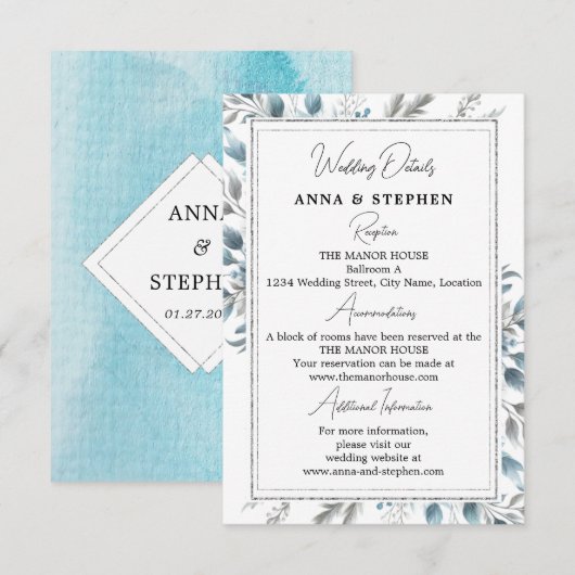 Winter Wonderland Floral Wedding Details Informatiekaartje (Voorkant / Achterkant)