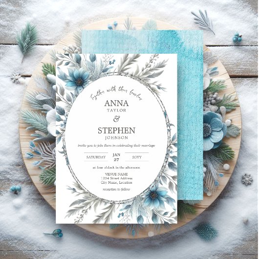 Winter Wonderland Floral Wedding Kaart