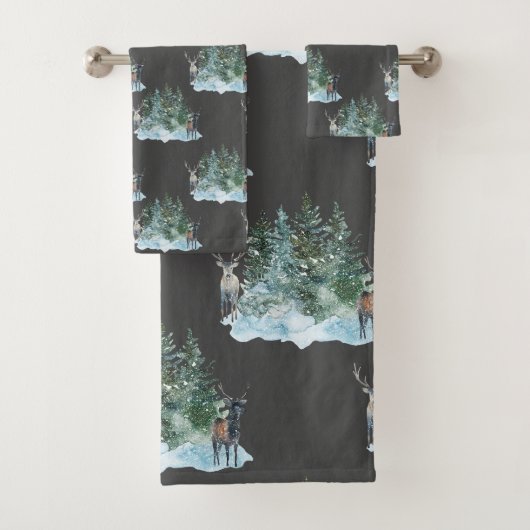 Winter Wonderland Forest Antlers Pine Trees Bad Handdoek (Insitu)