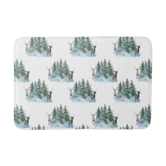 Winter Wonderland Forest Antlers Pine Trees Badmat (Voorkant)