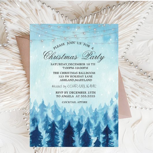 Winter Wonderland Forest Blue Kerstparty Kaart