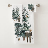 Winter Wonderland Forest Deer Pine Trees Bad Handdoek (Insitu)