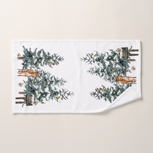 Winter Wonderland Forest Deer Pine Trees Bad Handdoek (Handdoek)