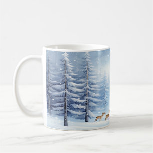 Winter Wonderland Forest Mok met sneeuw en herten