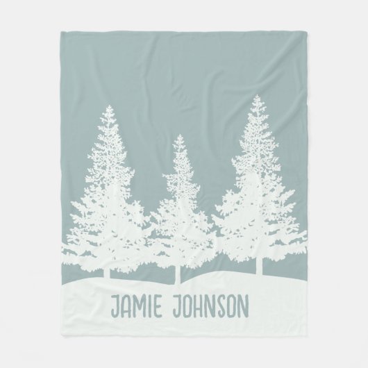 Winter Wonderland Forest Trees Custom Name Fleece Deken (Voorkant)