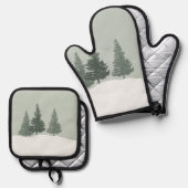 Winter Wonderland Forest Trees Ovenwant & Pannenlap Set (Voorkant / Achterkant)