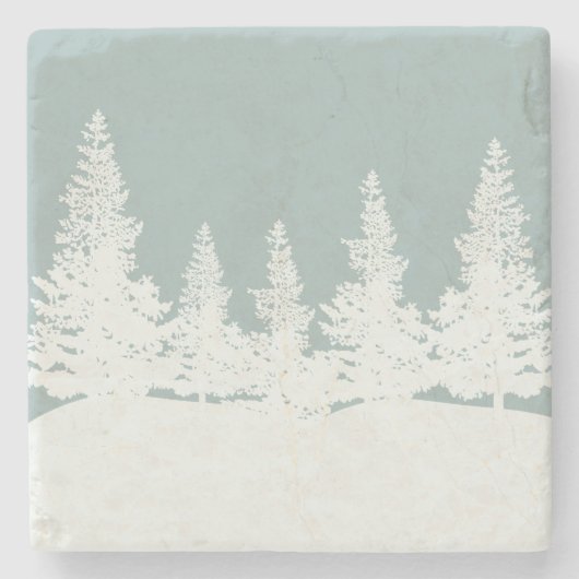 Winter Wonderland Forest Trees Stenen Onderzetter (Voorkant)