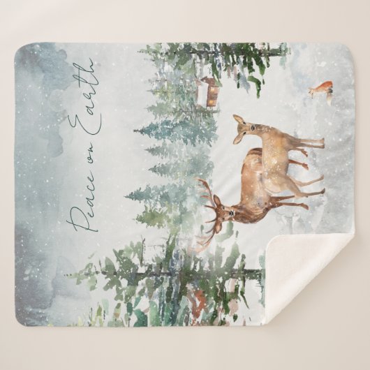 Winter Wonderland Forest Vrede op aarde Kerstmis Sherpa Deken (Voorkant (horizontaal))