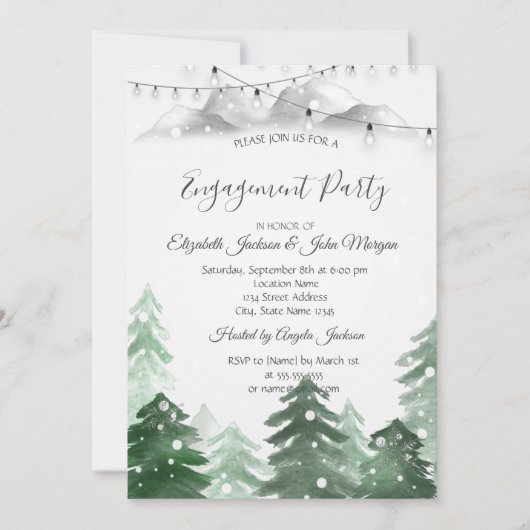 Winter Wonderland Fotest, String Lights Verloving Kaart (Voorkant)