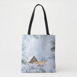 Winter Wonderland Fox Cabin Sneeuw Kerstmis Tote Bag