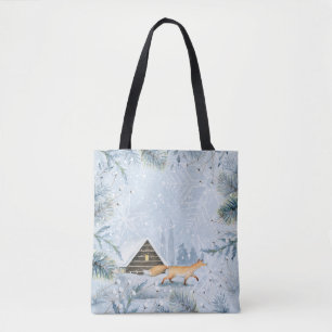 Winter Wonderland Fox Cabin Sneeuw Kerstmis Tote Bag