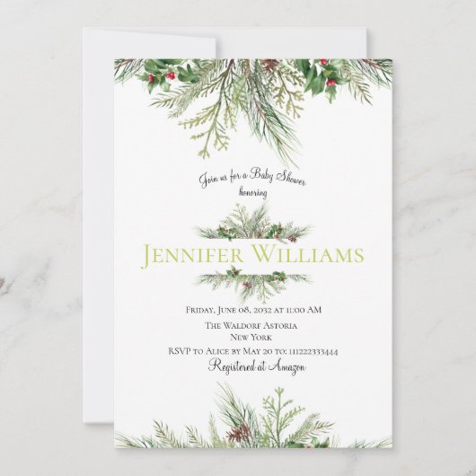 Winter Wonderland Framed Wreath Berry Baby shower Kaart (Voorkant)