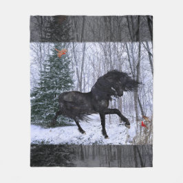 Winter Wonderland Friesian Horse 2 Blanket Fleece Deken