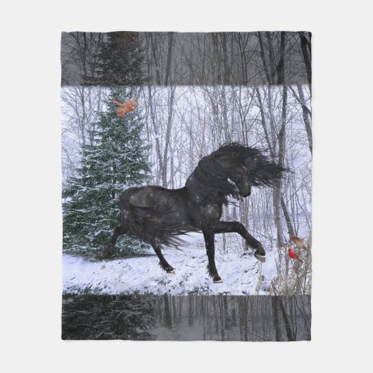Winter Wonderland Friesian Horse 2 Blanket Fleece Deken (Voorkant)