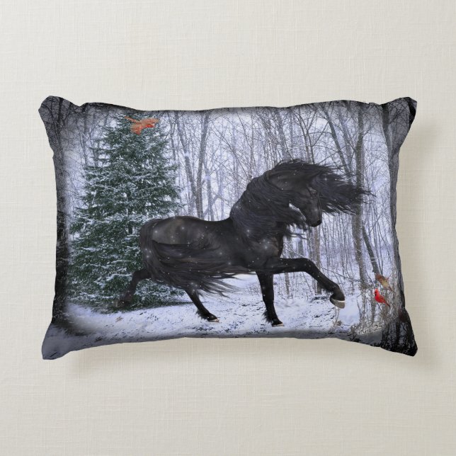 Winter Wonderland Friesian Horse 2 Pillow Accent Kussen (Voorkant)
