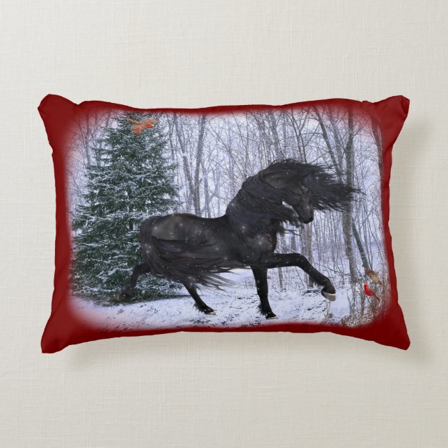 Winter Wonderland Friesian Horse Pillow Accent Kussen (Voorkant)