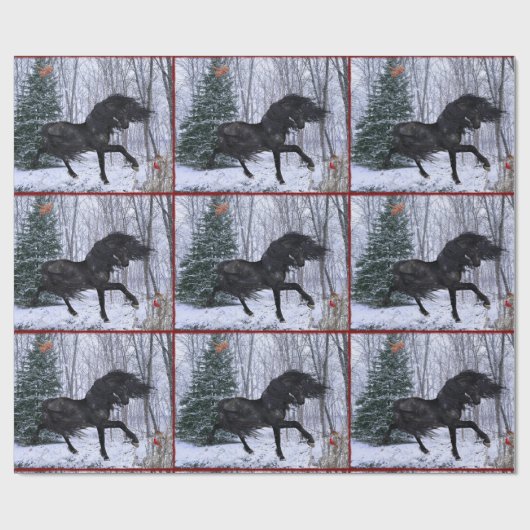 Winter Wonderland Friesian Horse Wrapping Paper Cadeaupapier (Vlak)