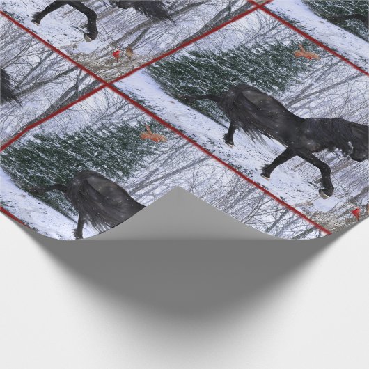 Winter Wonderland Friesian Horse Wrapping Paper Cadeaupapier (Hoek)