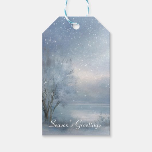Winter Wonderland Frosted Lake Snowy Forest Cadeaulabel (Voorkant)