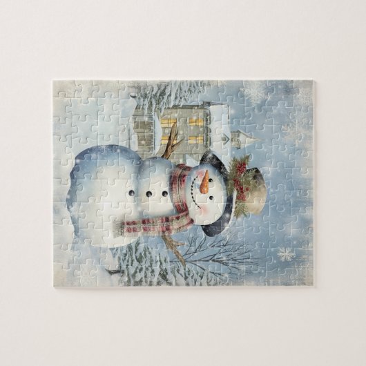 Winter Wonderland Frosty Sneeuwman Waterverf Legpuzzel (Horizontaal)