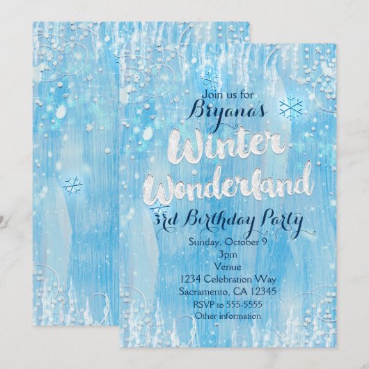 Winter Wonderland Frozen Ice Blue Party Uitnodigin Kaart (Voorkant / Achterkant)