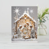 Winter Wonderland: Gezin bij de hut Feestdagenkaart (Staand voorkant)