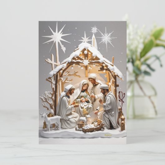 Winter Wonderland: Gezin bij de hut Feestdagenkaart (Staand voorkant)