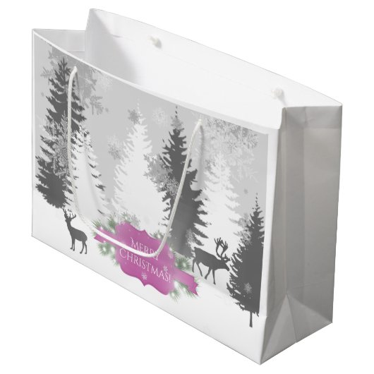 Winter Wonderland Gift Bag - Magenta Groot Cadeauzakje (Voorkant Gekanteld)