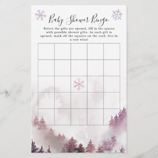 Winter Wonderland Girl Baby shower Bingo Game (Voorkant)