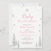 Winter Wonderland, Girl Baby Sprinkle, Pink Silver Kaart (Voorkant)