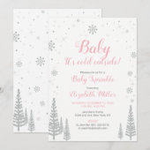 Winter Wonderland, Girl Baby Sprinkle, Pink Silver Kaart (Voorkant / Achterkant)