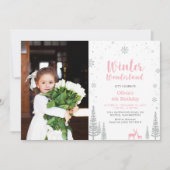Winter Wonderland Girl Photo Birthday Invitation Kaart (Voorkant)