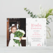 Winter Wonderland Girl Photo Birthday Invitation Kaart (Staand voorkant)