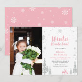 Winter Wonderland Girl Photo Birthday Invitation Kaart (Voorkant / Achterkant)
